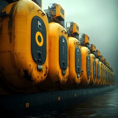 Aufkleber - Colossal futuristic cargo ships featuring dynamic angular hull designs and cutting edge robotic cargo handling systems