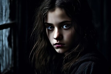 moody atmospheric portrait of a girl with a dark mysterious expr