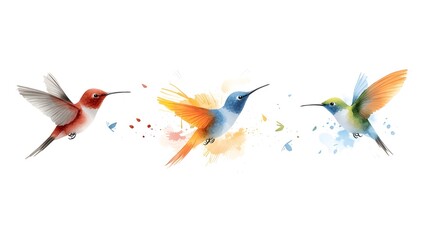 Poster - Elegant and captivating watercolor of a colorful hummingbird with vibrant tropical feathers and intricate brushstrokes