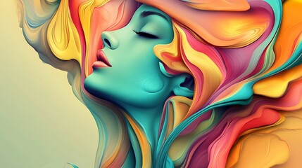 Abstract portrait of a woman with colorful flowing hair.