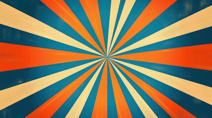 Canvas Print - retro vintage sunburst pattern with red, blue, and yellow stripes.