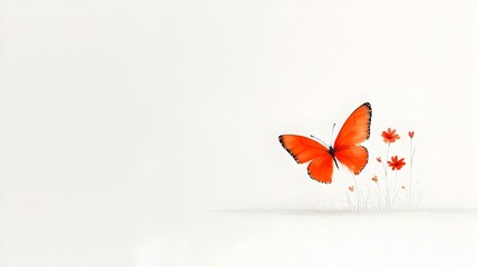 Poster - Elegant monarch butterfly in watercolor with a hint of Halloween atmosphere  The glowing orange wings are beautifully contrasted against a light isolated background creating a captivating and visual
