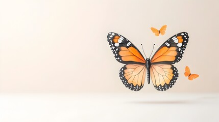 Leinwandbilder - Exquisite watercolor of a monarch butterfly with its wings spread wide showcasing the rich autumnal tones and delicate Halloween inspired accents against a soft serene background