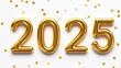 © Eugenie Kohl - Die goldene Jahreszahl 2025 steht auf einem schlichten weißen Hintergrund und wirkt elegant und minimalistisch, ohne zusätzliche dekorative Elemente. Generative KI.