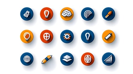 Aufkleber - Minimalist thin line icons depicting the concepts of education intelligence and cognitive abilities  Featuring symbolic elements like a brain cognition idea and creativity designed in a sleek