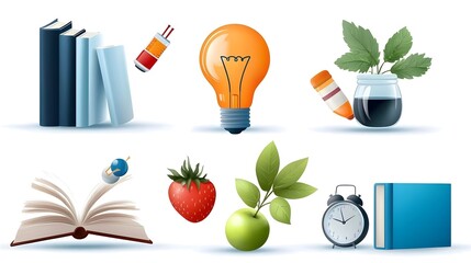 Aufkleber - Minimalist icon set featuring essential knowledge concepts like book creativity light bulb and genius designed with sleek thin lines for educational and creative visual applications