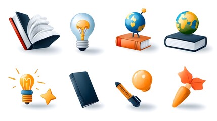 Fototapete - Minimalist line icons depicting intellectual concepts such as knowledge cleverness education research and imagination  Clean modern design for academic learning and problem solving themes