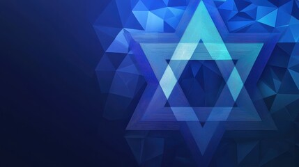 Abstract geometric background featuring a blue Star of David with polygonal shapes, symbolizing tradition and modern design.