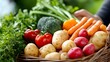 © maesarin - Arrangement of Freshly Harvested Carrots Potatoes Turnips and Other Nutritious Root Vegetables in a Woven Basket Ready for Wholesome Homemade Cooking and Culinary Creations