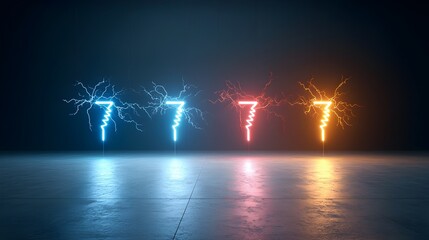 Poster - Dramatic display of multicolored electrical sparks bursting forth in sharp lightning like branching patterns against a transparent background creating a high energy visually striking effect