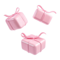 Wall Mural - three pink gift box with ribbon 3d render icon isolated on transparent background cutout
