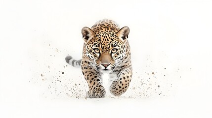 Captivating watercolor of a majestic jaguar featuring the big cat s intense eyes and powerful stance with fur patterns against a bright white background