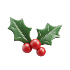 Wall Mural - christmas decoration with holly and berries 3d render icon isolated on transparent background cutout
