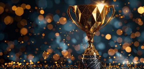 Wall Mural - golden trophy sparkling amidst glowing bokeh lights in celebratory atmosphere