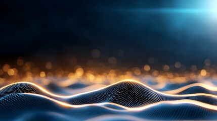 Aufkleber - Innovative city skyline featuring abstract dot networks gradient line intersections and aesthetic wave line designs symbolizing data connectivity futuristic metropolis luminescent data streams