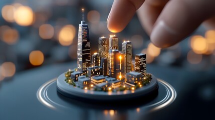 Aufkleber - Cutting edge metropolis with abstract dot matrix gradient line linkages and intricate wave patterns illustrating smart city concepts modern metropolis holographic projections glowing interfaces