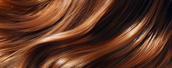 Close-up of flowing shiny auburn hair texture with natural highlights