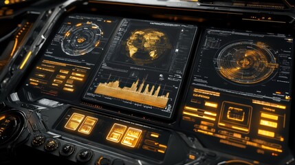 Leinwandbilder - Futuristic Interface with Orange and White Displays and Controls
