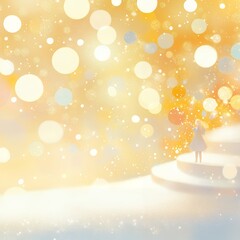 Wall Mural - golden bokeh lights and soft glowing orbs on a warm gradient background. abstract festive design wit