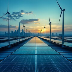 Leinwandbilder - Seamless of Renewable Energy in Smart Grids A Showcase of Sleek Modern Architectural Design and Futuristic Innovation for a Sustainable Urban Landscape