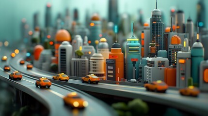 Aufkleber - Smart City Digital Transformation with 5G Technology A Futuristic Metropolis at Nightfall Featuring Towering Skyscrapers Neon Lit Boulevards Autonomous Vehicles and Glowing Fiber Optic Communications