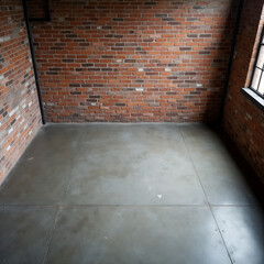 Room with a brick wall and a grey floor