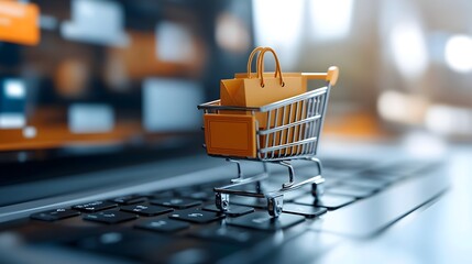 Aufkleber - Futuristic 3D render showcasing an innovative e commerce platform with a sleek user friendly shopping cart seamless digital payment system and streamlined logistics all executed in a clean