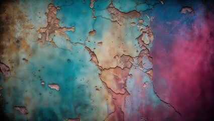 Wall Mural - Abstract background with cracked paint in blue, brown, and pink.