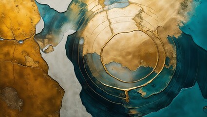 Wall Mural - Abstract art with gold and blue paint, a unique texture.