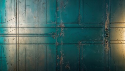 Canvas Print - Closeup of a teal metal surface with etched lines and a subtle sheen.