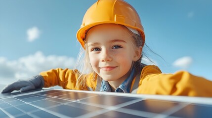 Leinwandbilder - Technician or professional installing solar photovoltaic panels on the roof of a residential or commercial building with a clear blue sky in the background