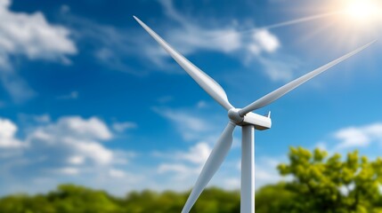 Leinwandbilder - Close up of a wind turbine blade rotating and turning in the wind against a bright clear blue sky  The blade s dynamic movement and sleek