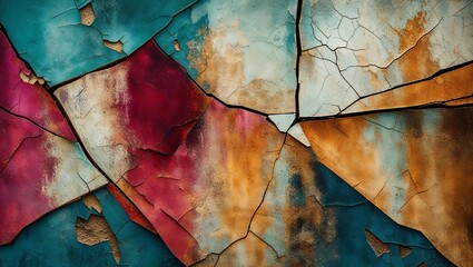 Canvas Print - Abstract texture of cracked and peeling paint in various colors.