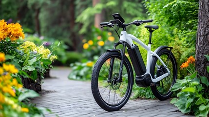 Poster - Electric Bicycle Parked Next to a Solar Powered Charging Station Demonstrating the of Renewable Energy and Eco Friendly Transportation in a Modern Urban Setting