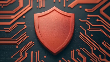 Fototapete - Futuristic cyber security and data protection digital concept featuring a sleek shield icon streamlined data streams glowing circuit board patterns and a minimalist high tech interface