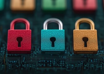 Aufkleber - Colorful padlocks on digital background