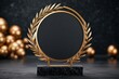 © Arnon  Parnnao - Elegant award trophy with a golden laurel design on a black surface, suitable for recognition and achievement.