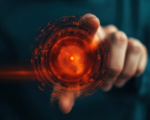 Poster - Hand touching digital interface with glowing symbols
