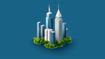 Poster - Futuristic isometric of a smart city with towering skyscrapers lush green spaces and cutting edge sustainable technology showcasing a vision for urban living in the future