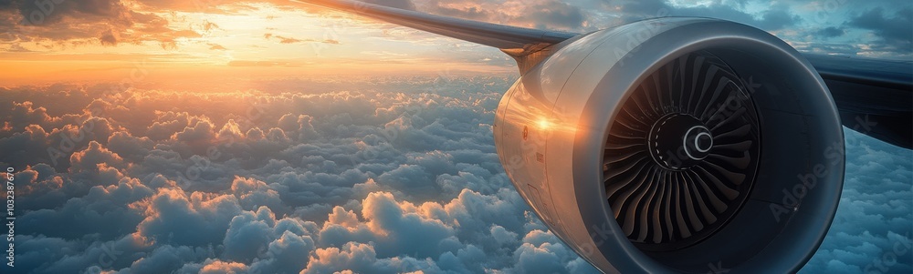 Jet engine that is flying above the clouds Stock Photo | Adobe Stock