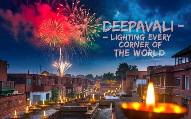 Vibrant Deepavali Celebration with Fireworks and Diyas