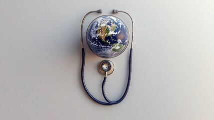Wall Mural - generative ai illustration of handmade globe nestled inside a stethoscope symbolizing global health 