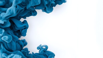 Poster - Captivating azure smoke wisp border suspended against a clean white backdrop creating a transparent digital with a peaceful and modern aesthetic