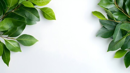 Poster - Verdant and Graceful Ficus Benjamina Leaves Arranged in a Circular Pattern on a Pure White Background with a Precise Clipping Path