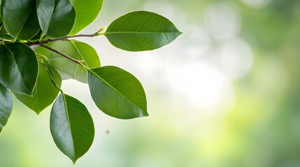 Poster - Elegant and Graceful Ficus Benjamina Houseplant with Full Frame Circular Arrangement of Delicate Green Leaves on Pure White Background with Precise Clipping Path