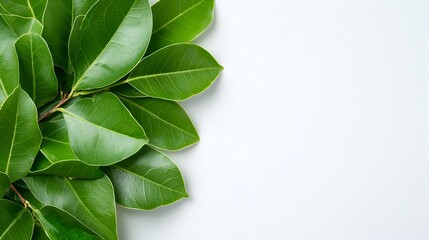 Aufkleber - Lush green Ficus Benjamina leaves in a delicate circular botanical composition isolated on a clean white background with clipping path  Natural serene and elegant still life for wellness spa