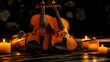 © HQAsset - Two Violins Rest Peacefully on a Table with Lighted Candles