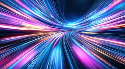 Poster - Abstract futuristic background featuring rapid neon light trails in shades of blue and pink, creating a dynamic and high-tech atmosphere. This digital design concept emphasizes speed and movement, ref
