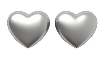 Wall Mural - two silver heart 3d render icon isolated on transparent background cutout