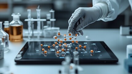 Fototapete - Digital Touchscreen Display Showing Detailed 3D Model of New Drug Molecule